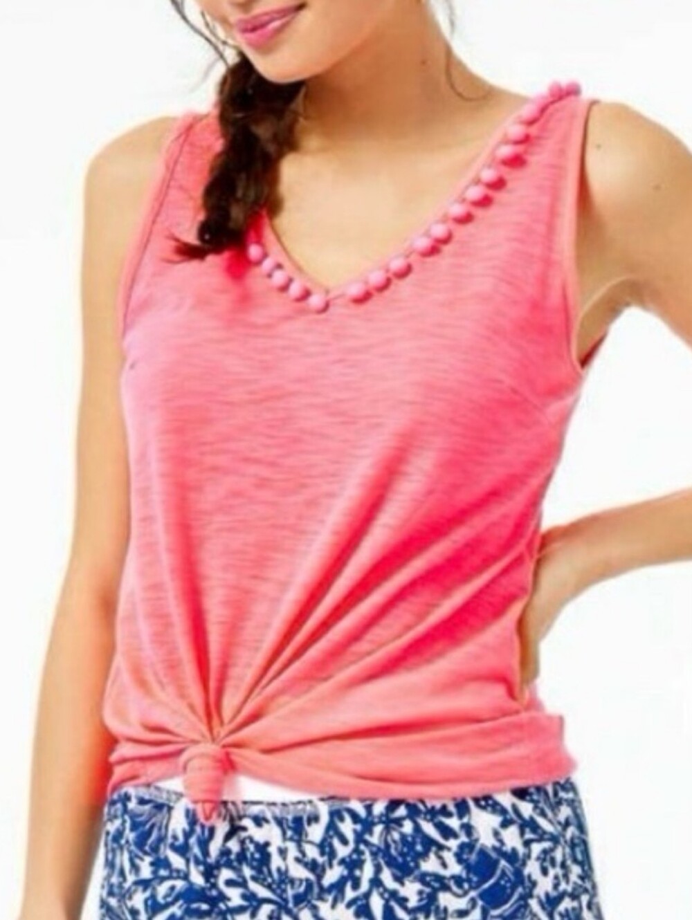 Lilly Pulitzer Pink Pom Pom Gigi Vneck Tank Top Sz Med